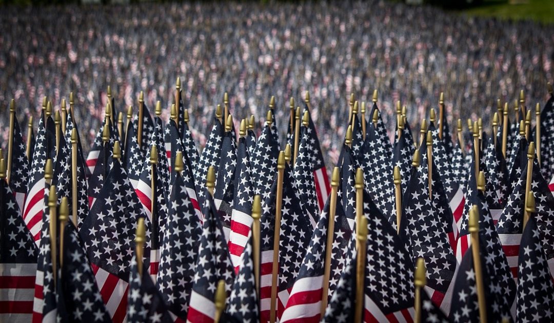 A Sea of American Flags on Poles